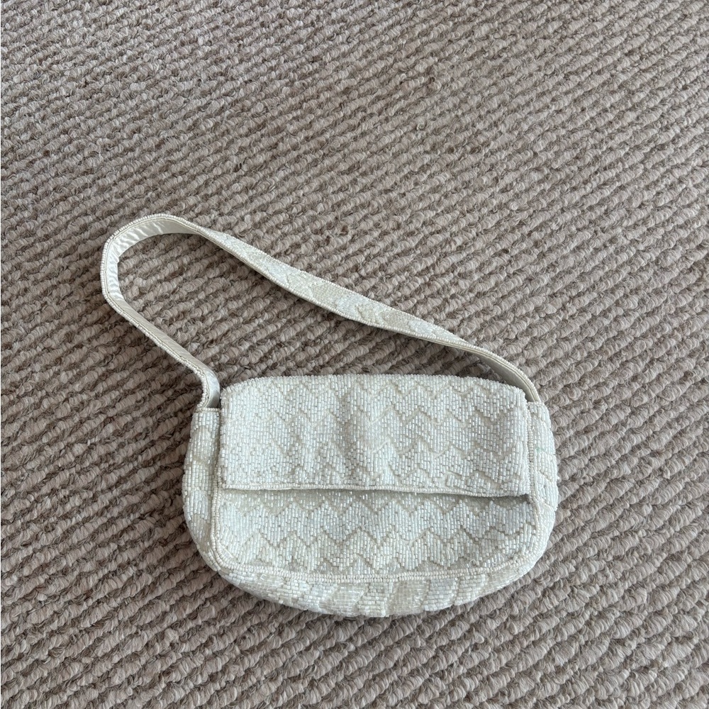 LOFT Ivory Beaded Shoulder Bag